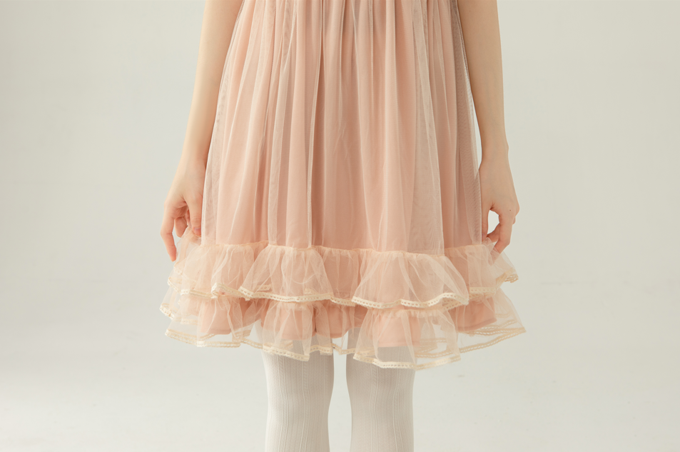 Kawaii Japanese Lolita Organza Dress with Ruffles Puff Sleeves Pink Fairycore Aesthetic